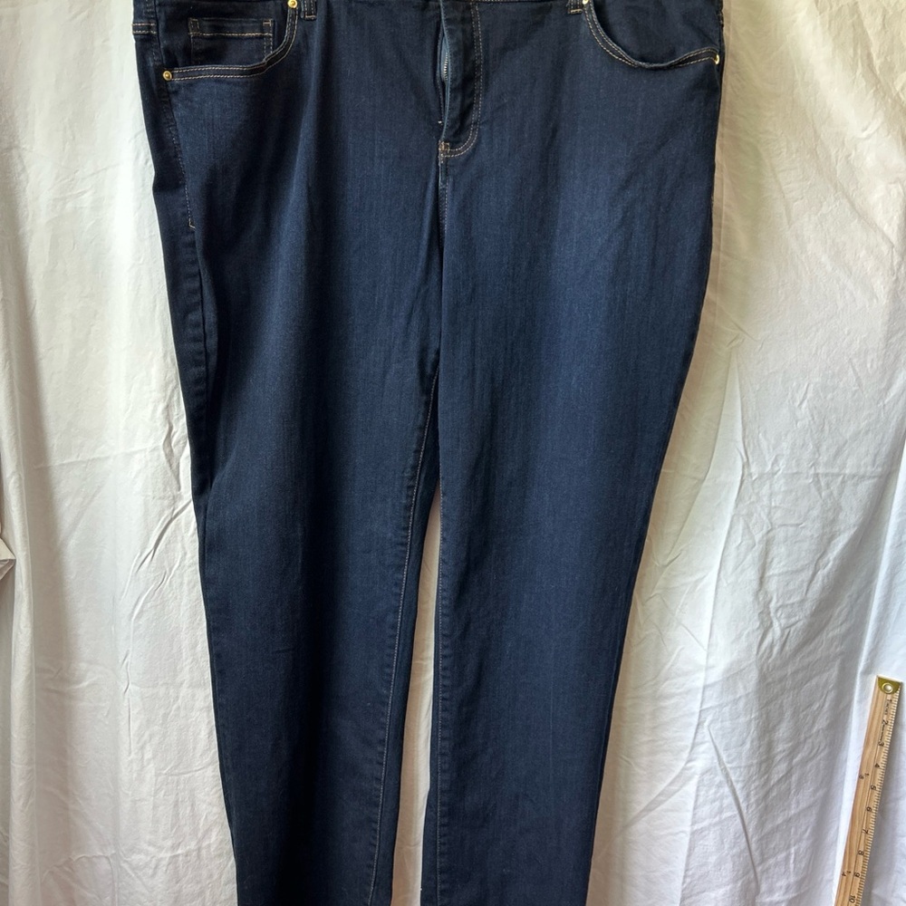 INC Womens Denim Jeans Plus Size 24W Straight Legs Slim Tech Fit Dark Blue